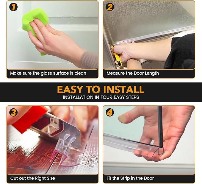 Shower Door Bottom Seal, 2-Pack PVC Strips with Sweep 39" Long, for 1/2"(12mm) Thick Framless Glass Door, to Stop Water Leakage