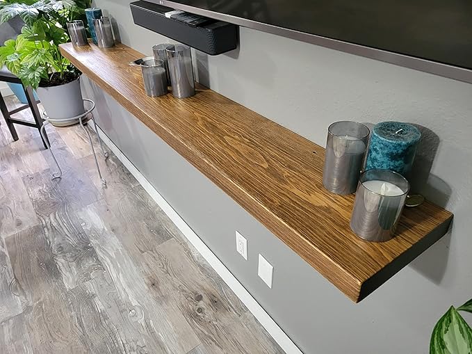 joelsantiques 60 Inch Wooden Floating Shelves for Wall - 60x10x2 in - Made of Natural Wood - Long Heavy Duty Rustic Wall Shelves for Bedroom - Perfect for Living Room, Kitchen - Medium Brown