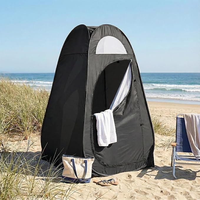 4x4ft Pop Up Privacy Shower Tent with Top Window, 3.6lbs Liightweight Dressing Room, Portable Toilet Stall with Carry Bag for Camping, Beach, Outdoors (Black)