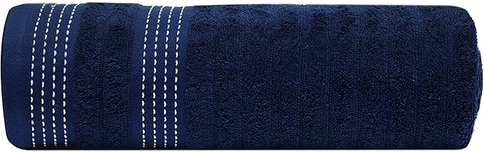 CASA COPENHAGEN Elegance Collection Towels 550 GSM 2 Bath Towel 2 Hand Towel 2 Washcloths, Super Soft Egyptian Cotton 6 Towels Set for Bathroom, Kitchen & Shower - Navy Blue + Grey