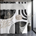 Black and White Boho See Through Mesh Top Shower Curtain with Window, Grey Mid Century Modern Mens Double Layer Shower Curtains with Snap in Liner, Waterproof Fabric with Hooks, 71x72 in