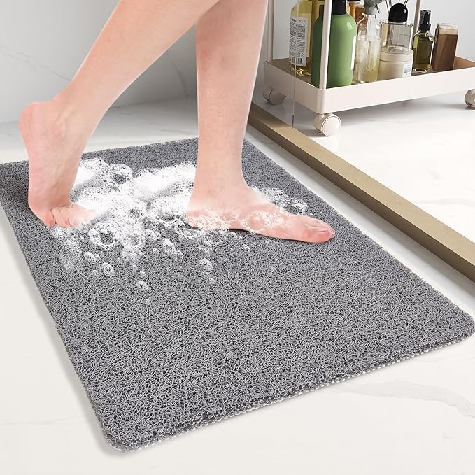 Non Slip Shower Mats for Inside Shower, 16x24 Inch, Anti-Slip Bathtub Mats for Bathroom, Foot Scrubber Loofah Bath Mats for Shower, Quick Drying Shower Stall Mats for Wet Areas (Grey)