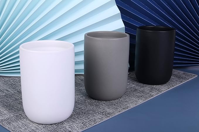 Ceramic Toothbrush Holders for Bathrooms, 8 oz Matte Tooth Brushing Dispenser, Small Tooth Brush Organizer for Vanity Countertop, Toothpaste Storage Stand, Tumbler Cup for Makeup Brushes-White