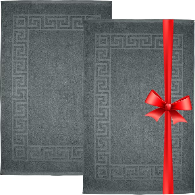 DAN RIVER Greek Cotton Bath Mats Set of 2 – Not a Bathroom Rug, Ultra Soft, Highly Absorbent & Machine Washable Bath Mat Towel for Bathroom Floor Mat – Durable, Quick-Dry, 21x34 Inches, Grey