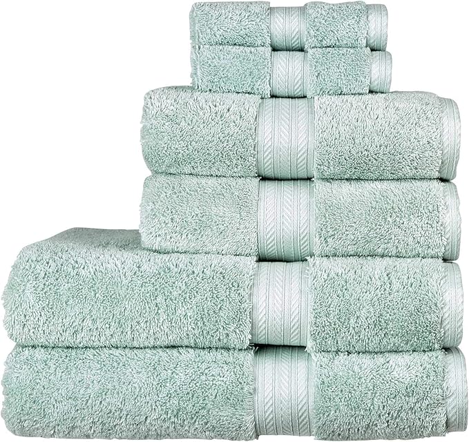 Christy Renaissance 6 Piece Blue Towel Set | 100% Egyptian Cotton | Luxury Bathroom Towels | Soft and Super Absorbent | 675 GSM | 2 Bath 2 Hand 2 Face | Eggshell