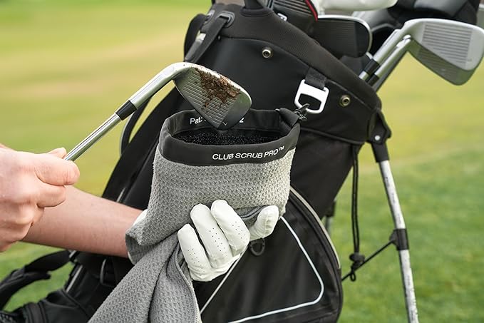 Club Scrub Towel Pro, Golf Club and Ball Cleaning Pouch with Attached Towel, Waterproof Exterior, Clean Face Technology Liner, Machine Washable, Cleans Club Grooves, Waffle-Weave Microfiber