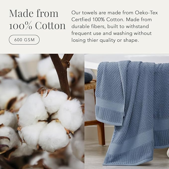 NY Loft 100% Cotton 6 Piece Bath Towel Set | Blue Towels | Oeko-TEX® Standard 100 | Soft & Absorbent, Quick-Dry | 2 Bath Towels 2 Hand Towels and 2 Washcloths | Trinity Collection - Flint Stone