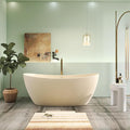 65" Premium Solid Surface Freestanding Bathtub, Modern Cream Design Stone Resin Bath Tub with Overflow and Pop-up Drain, Matte