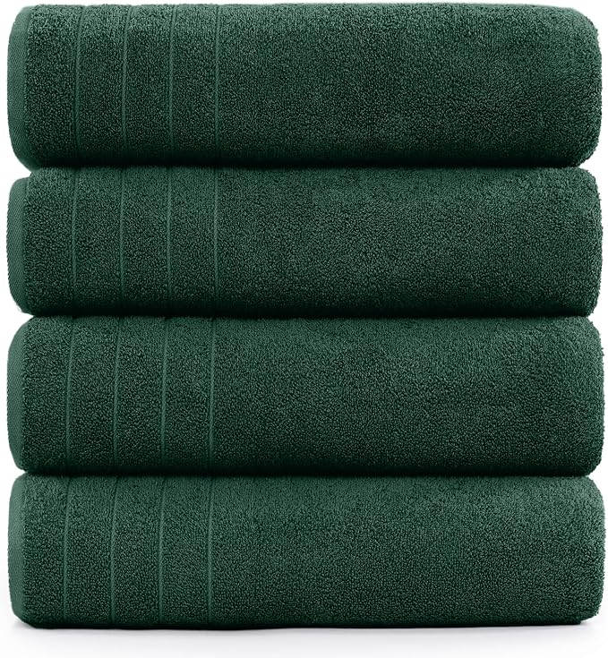 DAN River Extra Large Bath Towels Set of 4, 30 x 60 Inches - 100% Cotton Larger & Lighter Weight Towels for Bathroom - Quicker to Dry, Super Soft & Highly Absorbent Towels for Home, Hunter Green