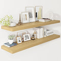 Vivelove 12 Inch Deep Floating Shelves 47.2 inch Long, 2 Inch Thick Wall Shelves with Invisible Brackets, Shelf for Bedroom Bathroom Living Room Kitchen Office Home Decor, Modern Shelf Set of 2, Oak