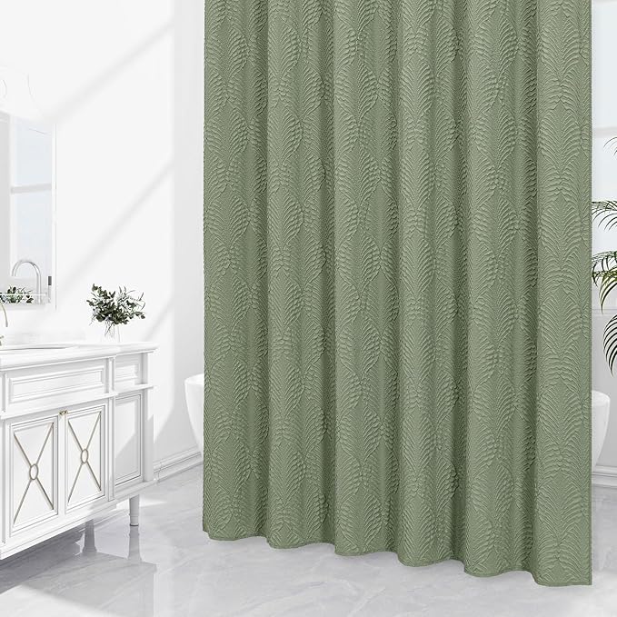 Gibelle Sage Green Shower Curtain for Bathroom, 3D Embossed Textured Fabric Shower Curtain, Modern Farmhouse Chic Soft Cloth Shower Curtain Set with Hooks, 72x72