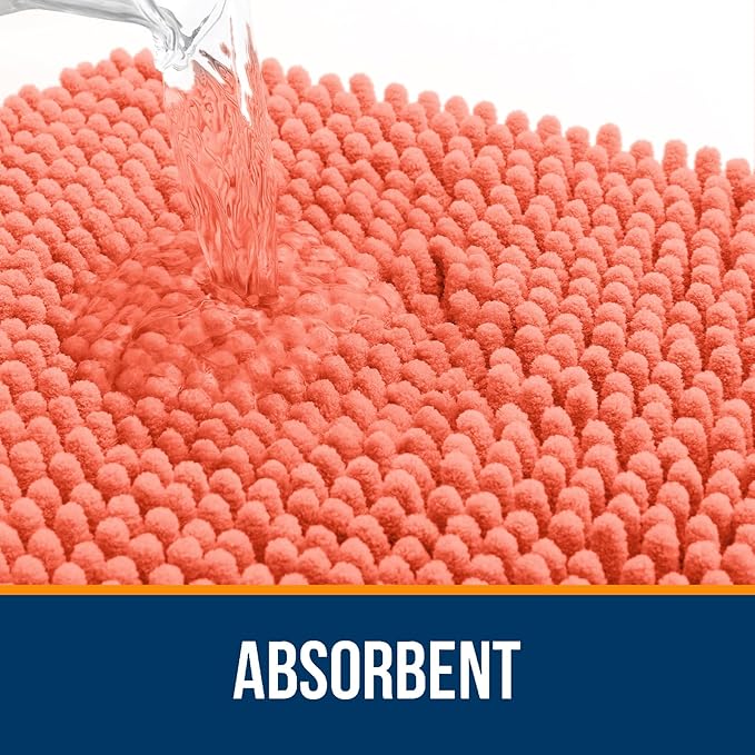 OLANLY Bathroom Rugs 40x32, Extra Soft Absorbent Chenille Bath Rugs, Rubber Backing Quick Dry, Machine Washable Bath Mats for Bathroom Floor, Tub and Shower, Home Decor Accessories, Coral