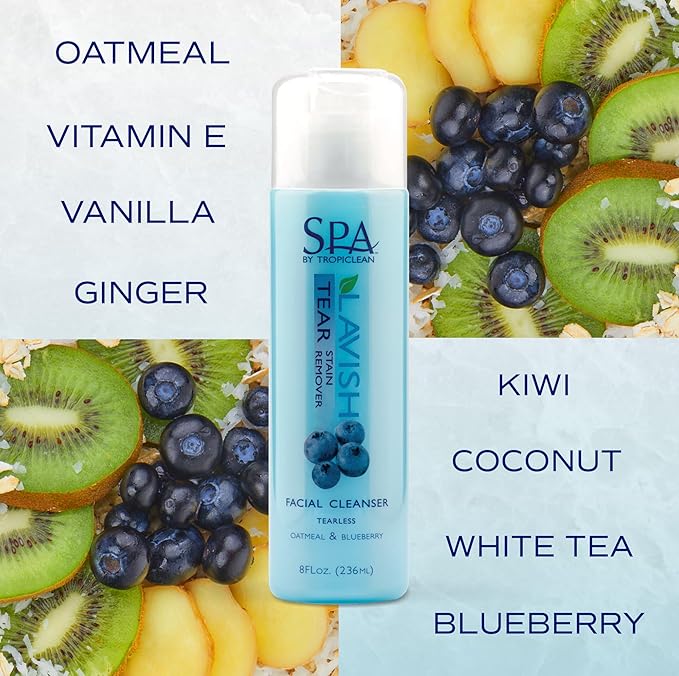 TropiClean SPA Tear Stain Remover for Dogs | Blueberry Facial Shampoo | Odor Eliminator | Tearless | Whitening and Brightening | Made in USA | 8oz.