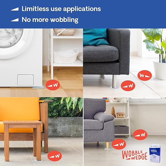 WOBBLE WEDGES The Original Rigid Plastic Shims, Heavy Duty Leveling Wedges for Furniture, Tables, Toilets, Home Improvement & Work Projects, Transparent Leveling Feet, Made in USA, 300Pack