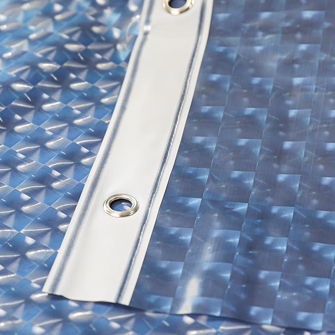 NTBAY EVA Semi-Transparent Clear Shower Curtain with Navy Checkered, Water-Repellent Liner with 3 Magnets for Bathroom, 72x72 Inches