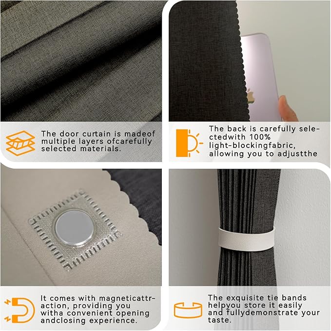 Accordion Door Curtain Set - 100% Blackout, with Curtain Rod Included, for Bedroom Privacy Protection (Black-43 W x 78" L+Rod)
