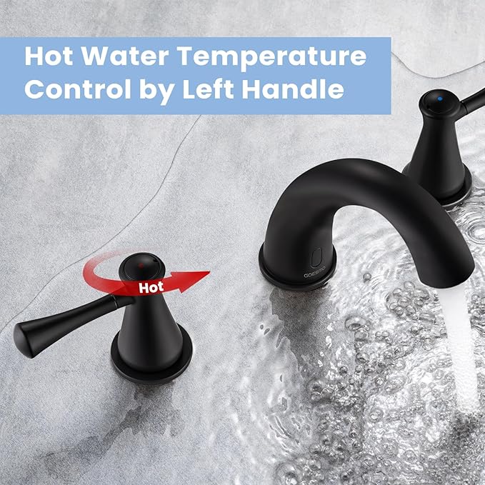 Touchless Bathroom Faucet for 3 Holes 3 Handles, Controlling Temperature & Adjustable Water Flow, Short & Long Induction Modes, Auto Motion Sensor Bathroom Faucet Set Metal Matte Black 29180