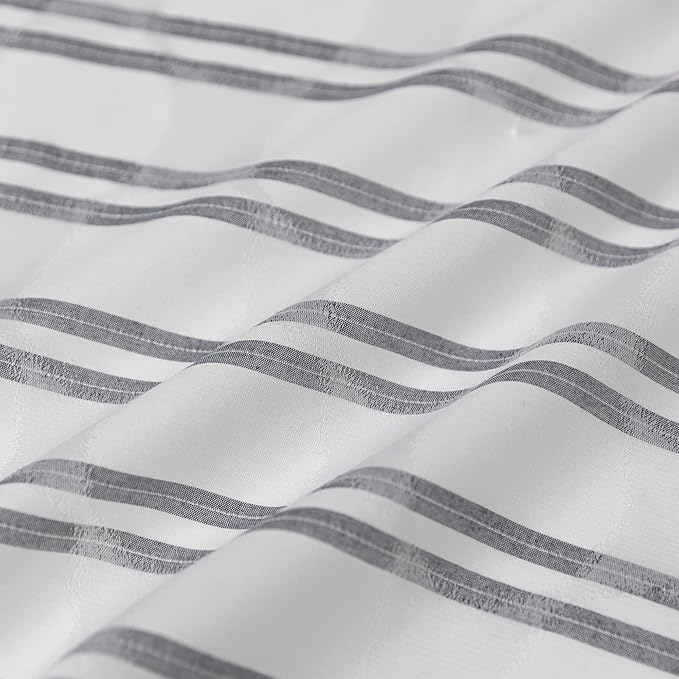 Amazon Basics Geometric Jacquard Fabric Shower Curtain for Bathroom, Lightweight, Waterproof and Washable, 72" W x 98" L, Grey Striped