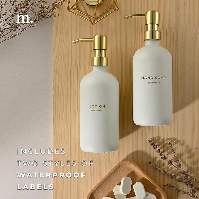 MaisoNovo Soap Dispenser 2-Piece Set | 16.9oz Clear Bottles with Gold Stainless Steel Pumps