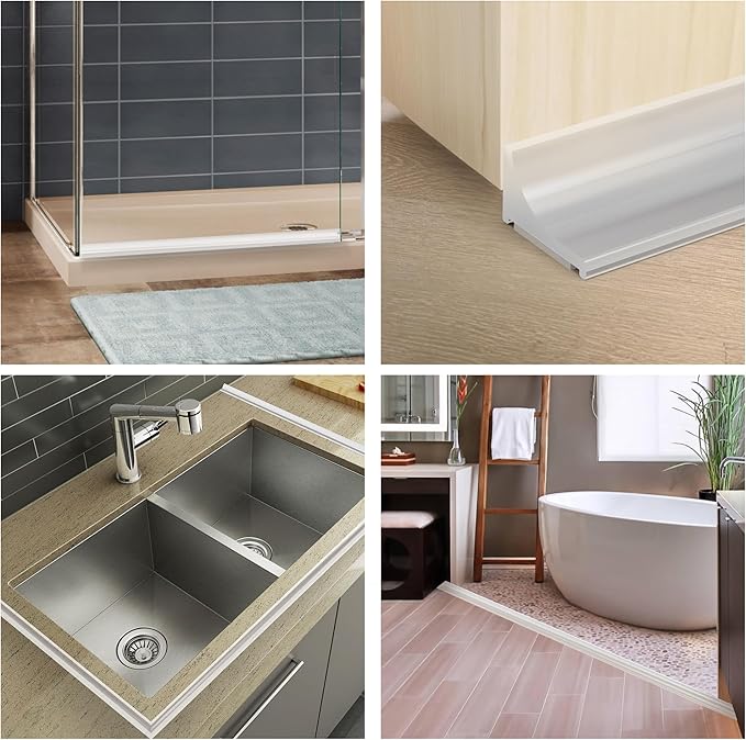 98Inch Shower Threshold Water Dam, Self-Adhesive Silicone Shower Barrier Water Stopper Shower Door Bottom Seal Strip Shower Splash Guard for Bathroom Kitchen Bathtub