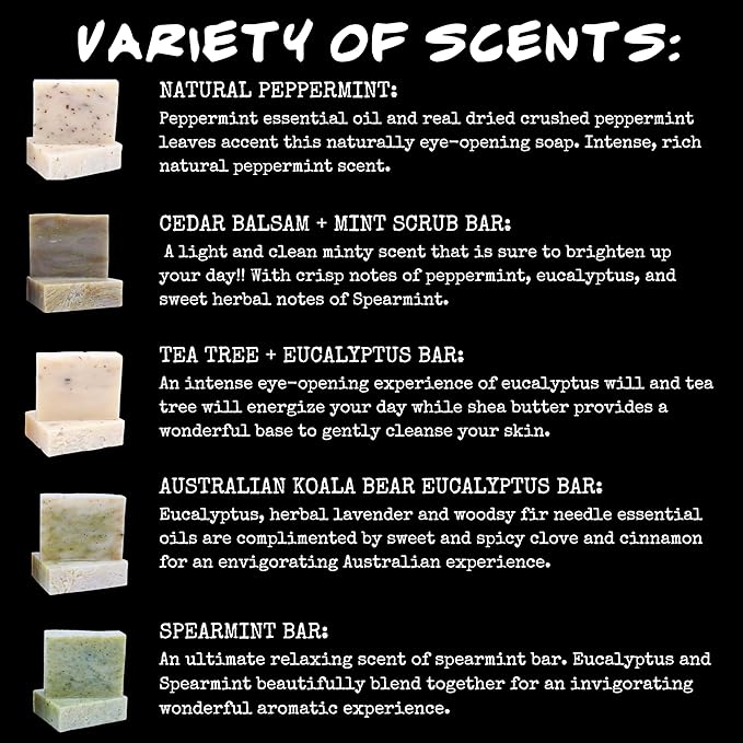 Bluebyrd Mint Bar Soap 5 Pack - Exfoliating Handmade Soap w/Dry Mint Leaves - All Natural for Men - Face & Body: Eucalyptus, Spearmint, Peppermint (Mint)