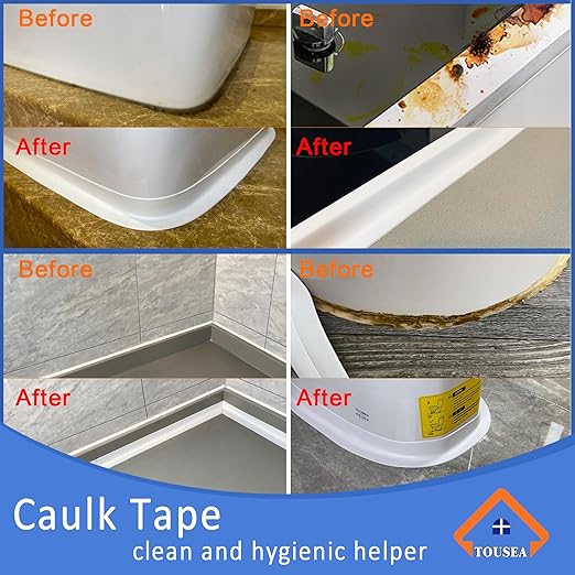 Caulk Tape Self Adhesive,Easy to Install Caulking Tape for Bathroom Peel & Stick Caulking Strip Floor Tile Wallpaper Toilet Tub Shower Wall Trim,Waterproof Caulking Sealing Tape for Bathroom,Toilet