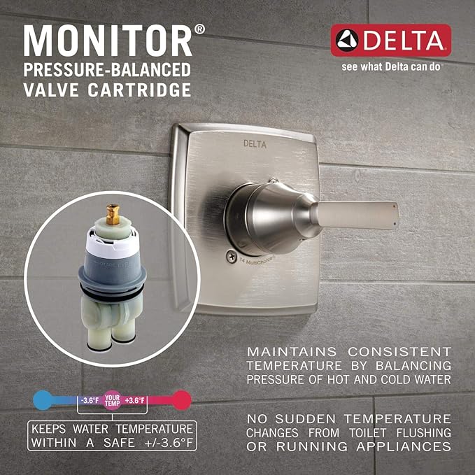 Delta Faucet Saylor 14 Series Brushed Nickel Tub and Shower Faucet Combo, Bathtub and Shower System, Shower Trim Kit, Bathtub Faucet Set, Shower Tub Faucet, Stainless T14435-SS (Valve Not Included)