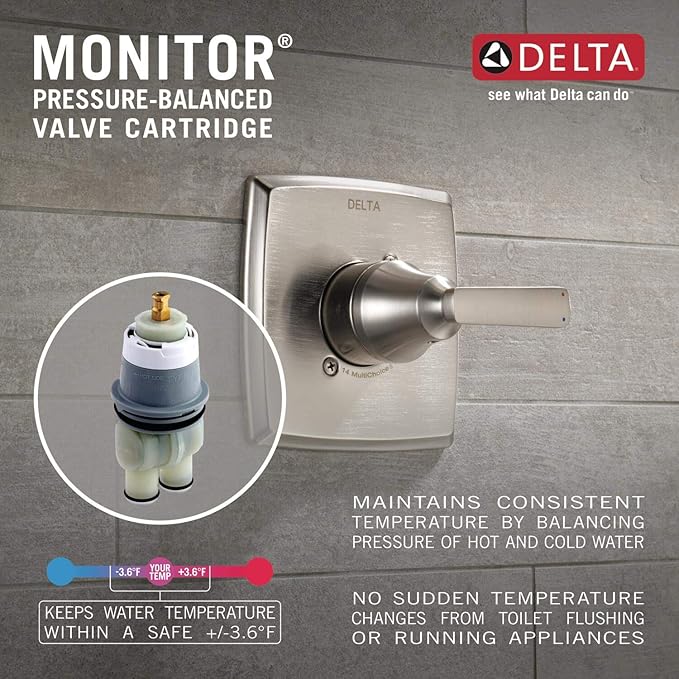 Delta Faucet Ashlyn 14 Series Single-Handle Tub and Shower Trim Kit, Shower Faucet with Single-Spray Touch-Clean Shower Head, Stainless T14464-SS (Valve Not Included)