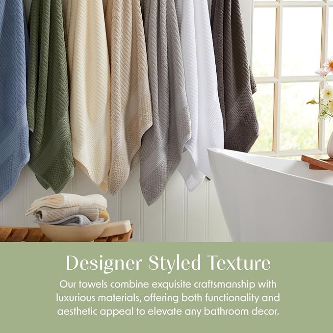Springtree Home 100% Cotton Bath Towel Set of 4 | Super Soft & Absorbent with Quick-Dry Fibers | 4 Bath Towels | Textured and Durable Cotton | Krista Collection (Cream)