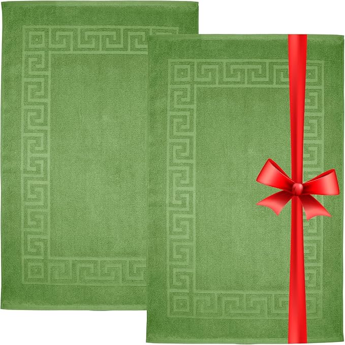 DAN RIVER Greek Cotton Bath Mats Set of 2 – Not a Bathroom Rug, Ultra Soft, Highly Absorbent & Machine Washable Bath Mat Towel for Bathroom Floor Mat – Durable, Quick-Dry, 21x34 Inches, Sage Green