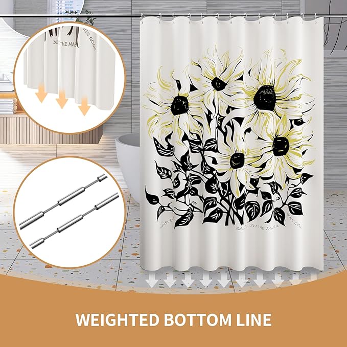 LaCyan Shower Curtain with 12 Hooks Waterproof Curtain for Bathroom Modern Art Floral Polyester Fabric Abstract Shower Curtains 72x72 Sunflower