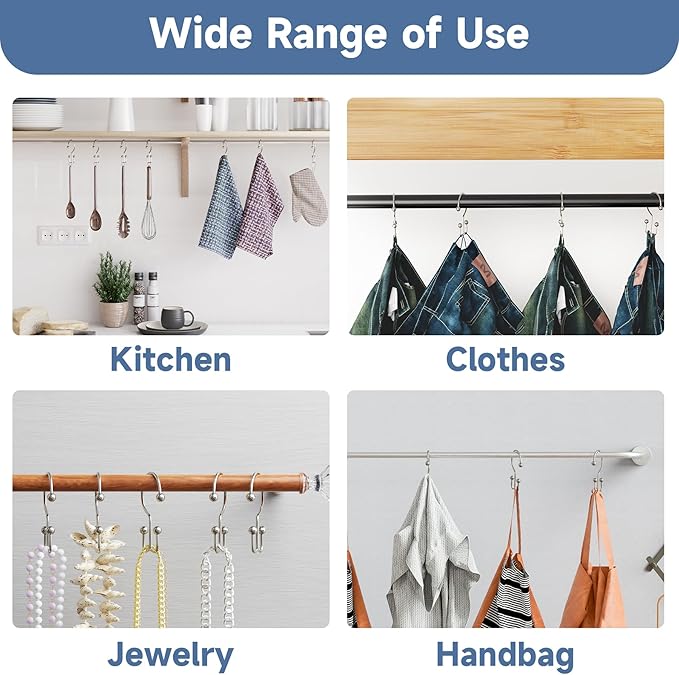 Titanker Shower Curtain Hooks Nickel, Minimalist Simple Double Glide Shower Curtain Rings, Rust Proof Metal Shower Hooks Rings for Bathroom Shower Rods Curtains, Set of 12 Hooks