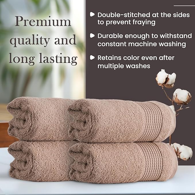 Halley Turkish Cotton Towels (4-Pack) Super Soft Quick Absorbent 100% Cotton Towels for Bathroom Kitchen 4 Pieces of Hand Towels (Taupe)