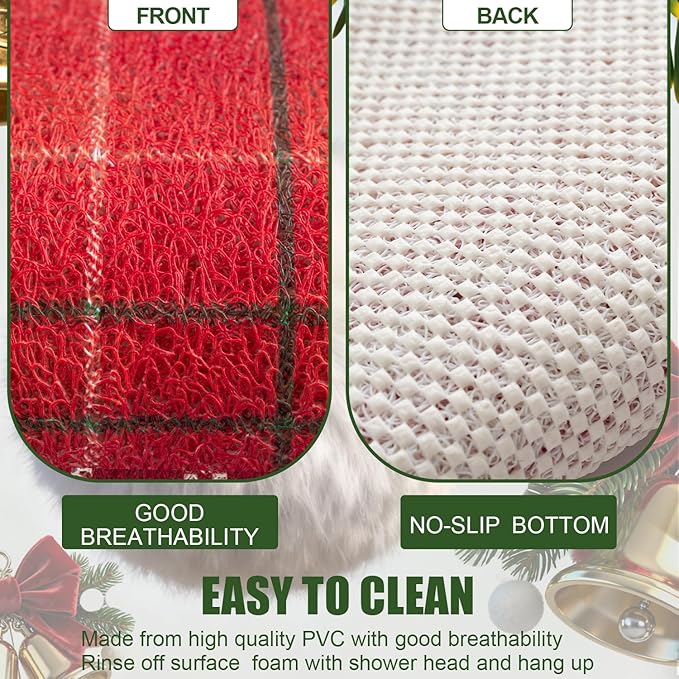 Christmas Non-Slip Bathtub Mat, Anti Slip Shower Mat, Fast Drying Bathtub Mats, Foot Scrubber Mat, Anti Slip Mat for Tub, Floor, Bathroom, Kitchen, Home, Hotel (Holiday Plaid, 24"x16")