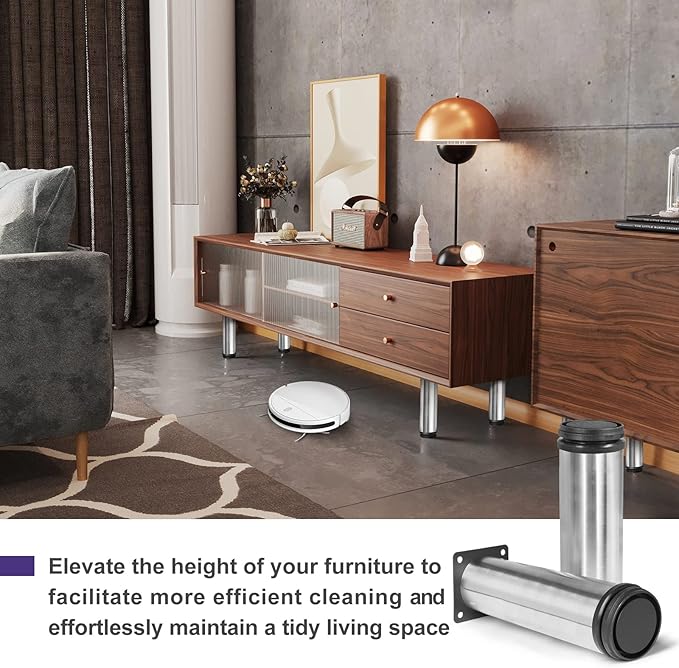 7 Inch Metal Furniture Legs Stainless Steel Adjustable Legs Silver Metal Legs Round Cabinet Legs for Coffee Table Cabinet Desk Sofa Shelves, Pack of 4