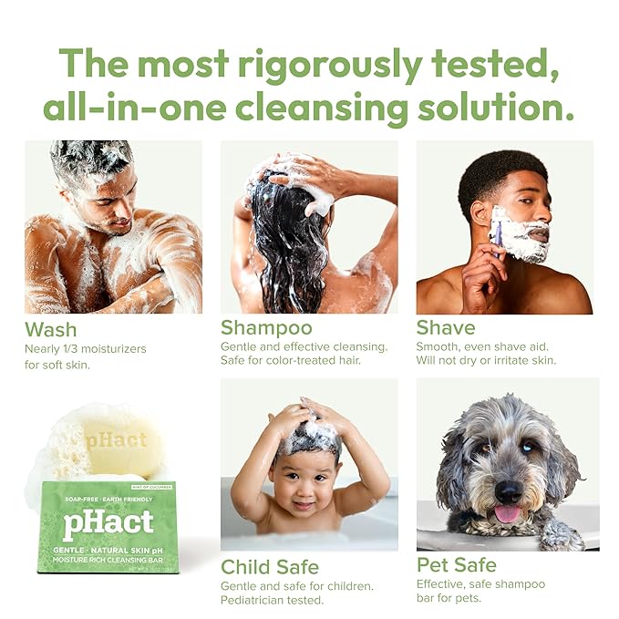 ANDREW LESSMAN pHact Moisture-Rich, Soap-Free Cleansing Bar Cucumber. Natural Skin pH. All Skin Types - Even Sensitive Skin. Hypoallergenic. Dermatologist Tested. 3 - Pack 4.25 oz each