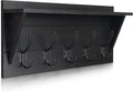 Wall Mounted Coat Rack Shelf, Rustic Wooden Country Style 24" Entryway Shelf with 5 Rustic Hooks featuring Solid Pine Wood. Perfect touch for your Entryway, Mudroom, Kitchen, Bathroom and More, Black