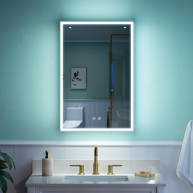 WELLFOR 20" X 30" Medicine Cabinet with Lights, 3X Magnification, Anti-Fog Mirrored Cabinet, Bathroom Vanity Medicine Cabinet with Outlets & USB Ports, Left Opening Door