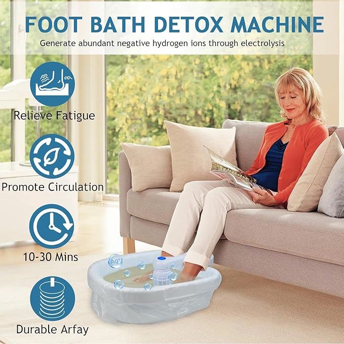 Ionic Foot Bath Detox Machine 3.0, Ionic Foot Spa for Home Detox with an Auto Start-Stop Control Unit, 2 Powerful Arrays, Foot Soaking Tub & 80 Liners