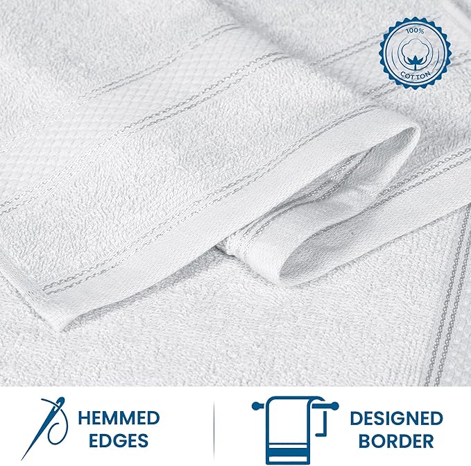 Casa Lino Face Towels & Body Wash Cloths for Showering - 100% Cotton Wash Cloths for Bathroom - Highly Absorbent & Quick Drying Washcloth Set - Cotton Washcloths 24 Pack (12" x 12") - (White)