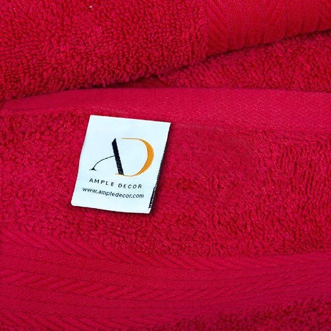 Ample Decor Bath Towels Pack of 16 600 GSM 100% Cotton, Absorbent Soft Premium Quality for Bathroom, Hotel, Spa, Gym, Kitchen - Christmas Red - 30 X 54 Inch