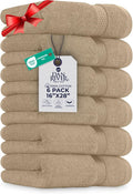 DAN RIVER 6-Pack Premium Hand Towels (16x28 Inches) - 100% Cotton, Ultra Soft, Lightweight, Highly Absorbent Towels for Bathroom, Spa, Gym, Salon, Hotel, and Travel - 550 GSM – Tan