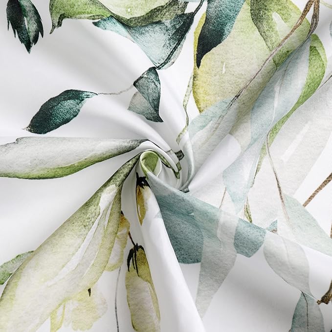 Gibelle Extra Long Shower Curtain 72 x 84, Tall Sage Green Floral Fabric Shower Curtain, Watercolor Plant Eucalyptus Leaves Bathroom Curtains Shower Set