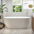 FerdY 59" Bali Acrylic Freestanding Bathtub, Gracefully Shaped Freestanding Soaking Bathtub, cUPC Certified, Toe-Tap Polished Gold Drain and Minimalist Linear Design Overflow Included