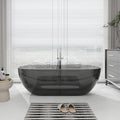 SJ STAR&JANE 69" Solid Surface Freestanding Bathtub Stone Resin Oval Soaking Tub Stand Alone Tub with Pop-up Drain Transparent Gray