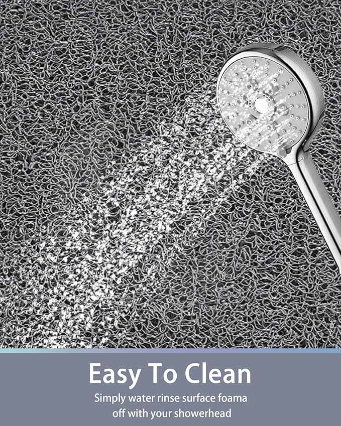 Mecko Non-Slip Shower Mat, Anti-Slip Bath Mat with Foot Scrubber – Quick-Drying Loofah Texture for Indoor and Outdoor Use, Bathtubs and Wet Areas (Grey, 17"x30")