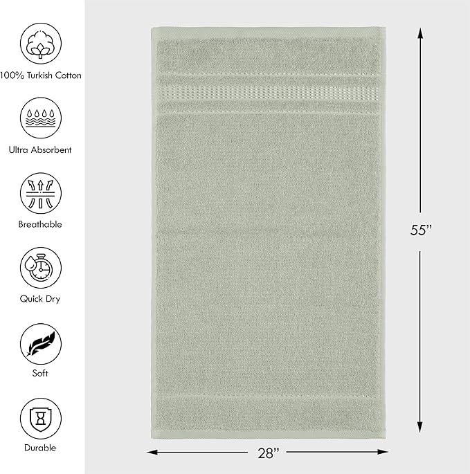 Melissa Linen, 2 Pack Bath Towels 100% Turkish Cotton Towels for Bathroom, Absorb Water, Quick Dry, Soft Shower Towel, 28 x 55 inches, Spa and Hotel Quality, Mint Green