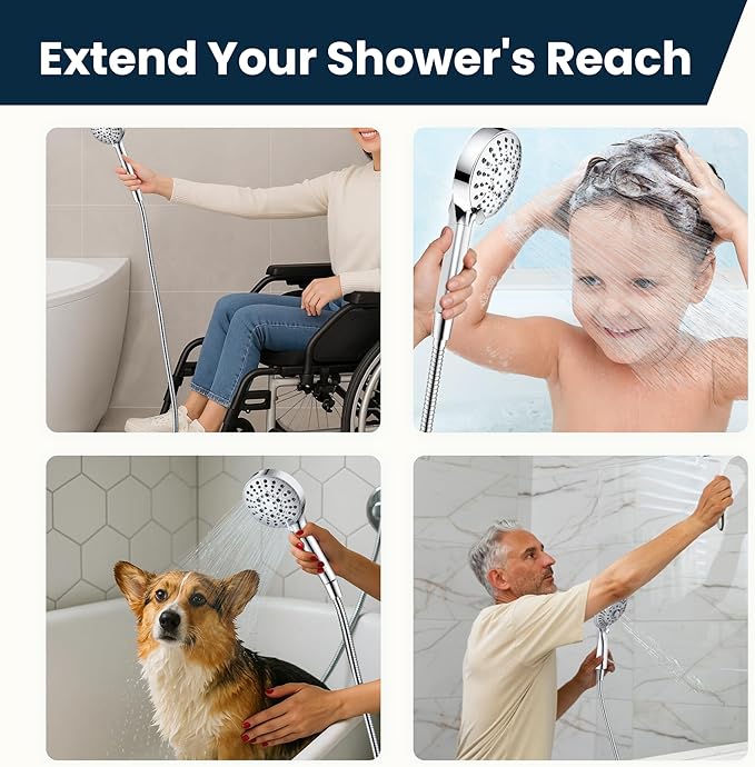 BRIGHT SHOWERS Extra Long Shower Hose 118 Inches – Stainless Steel Handheld Shower Hose with Brass Connectors, Anti-Kink, Leak-Proof, Easy to Install, Fits Most Shower Heads, Polished Chrome