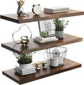 Wall Shelf Set of 3, Rustic Brown Floating Shelves 24 in W x 10 in D x 1 in H, Wooden Floating Wall Shelf with Invisible Brackets for Living Room/Bedroom/Bathroom/Kitchen Storage and Decor