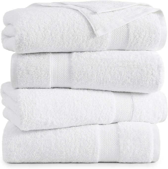 LANE LINEN Set of 4 Bath Towel (28"x54") - 100% Ring Spun Cotton - Turkish Cotton Towels for Bathroom - Quick Drying, Highly Soft & Absorbent Shower Towel Set - Hotel & Spa Quality - White Towel Set